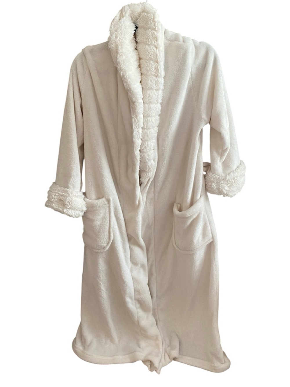 Carole Hochman Plush Fleece Robe with Faux-Fur Trim - White / Cream